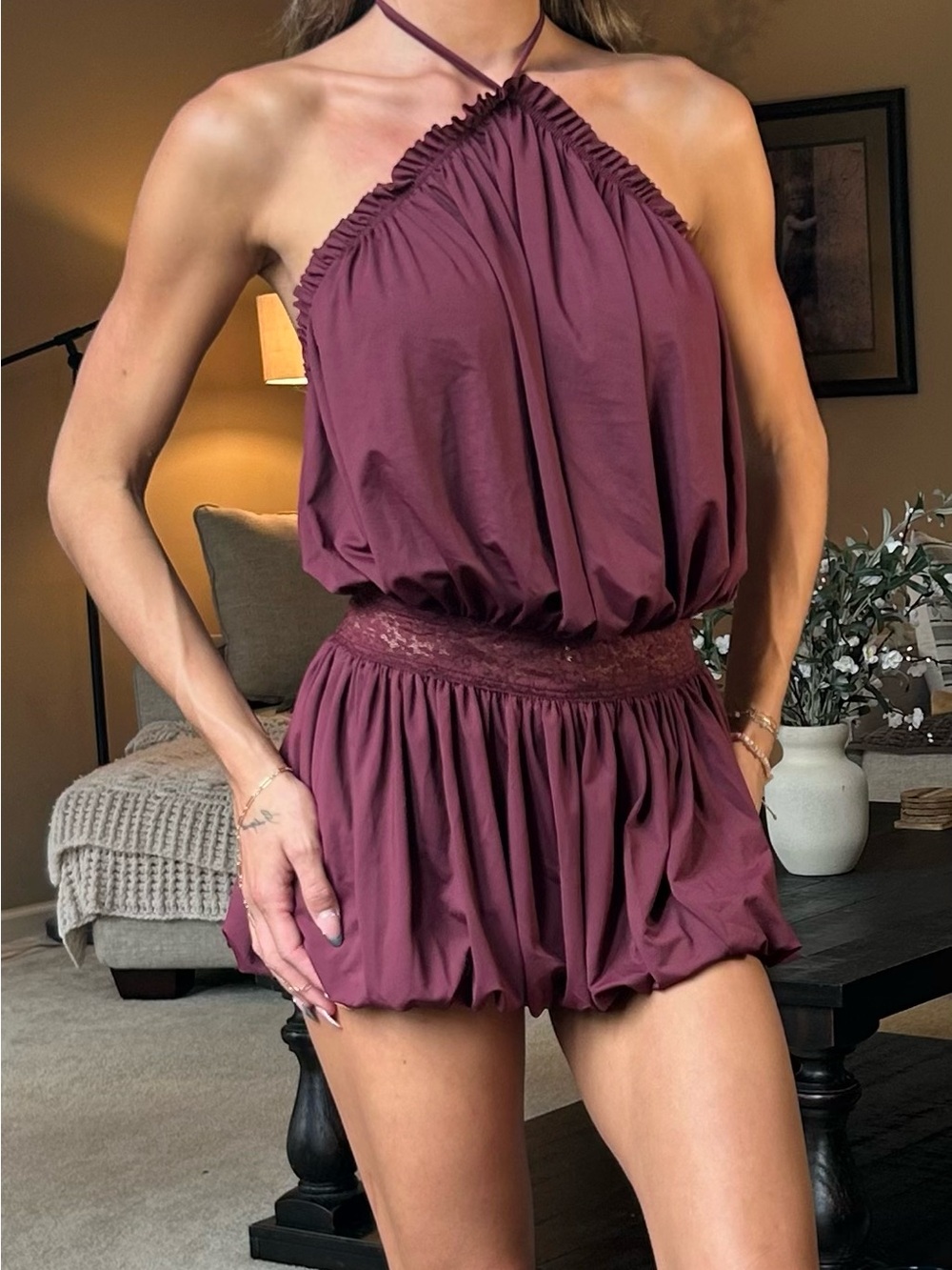 Edikted Burgundy Halter Backless Mini Dress - Picture 2 of 3
